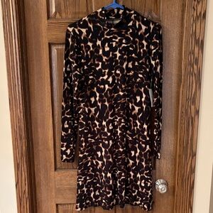 Time and Tru Black and Brown Patterned Long Sleeve Dress